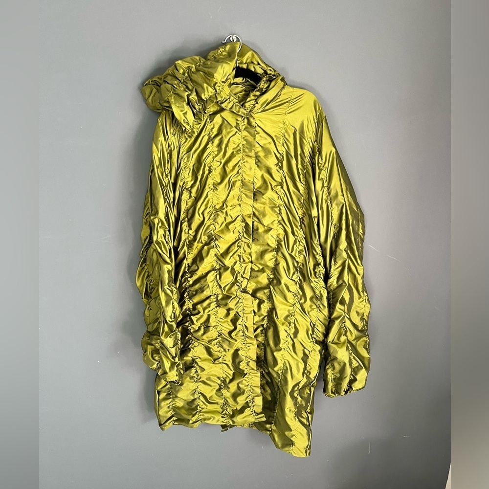 COCOON HOUSE Women’s Size S/M Packable Green Ruched Hooded Jacket Lagenlook